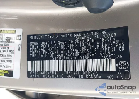 2009 Toyota Corolla Le from USA, damaged, VIN 2T1BU40E29C134561